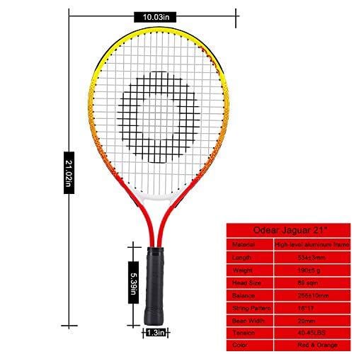 Odear Kids Junior Tennis Racket Strung with Cover (Red, 21)