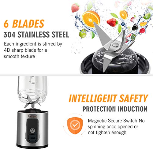 Portable Blender, G-TING Personal Smoothies Blender Cordless, Single Serve Mini Blender 450ml USB Rechargeable Small Juice Mixer Portable Juicer (Shakes, Smoothies, Home, Travel & Gym) Food Grade