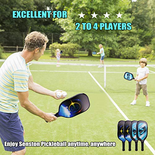 Senston Graphite Pickleball Paddles 4 Pack - Premium Graphite Carbon Fiber Face/Polymer Honeycomb Core Pickleball Paddles Set of 4 Pickleball Paddles Pro; 4 Outdoor Balls; 4 Grips; 2 Racket Covers