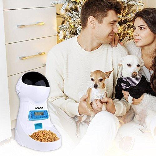 Iseebiz Automatic Cat Feeder 3L Pet Food Dispenser Feeder for Medium & Large Cat Dog--4 Meal, Voice Recorder & Timer Programmable, Portion Control