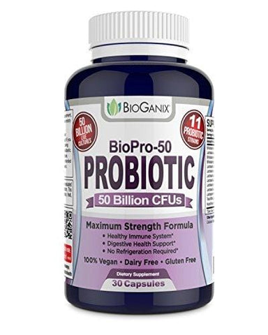 Probiotic BIOPRO 50 Billion CFU with 11 Strains + Prebiotic Supplement for Women, Men & Children | Guaranteed Potency - Shelf Stable Acidophilus Probiotic | Vegan, Dairy Free | 30 Veggie Capsules