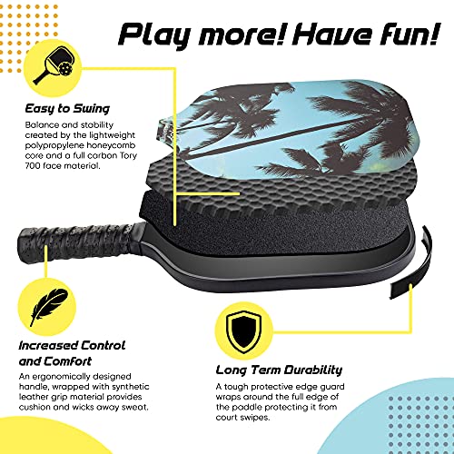 Graphite Pickleball Paddle with Cover - Lightweight Pickleball Racket for Beginners to Professionals - Toray T700 Carbon Fiber Face - Quiet Pickle Ball Paddle with Fun UV Printed Graphics