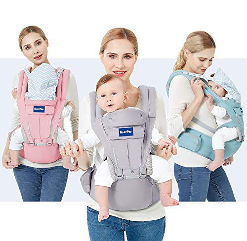 BabyPro Baby Carrier with Hip Seat, 9 Ergonomic Positions, All Season Baby Sling for Newborns Infants Toddlers, Hands Free Baby Carrier Wrap Front and Backpack for Traveling, Hiking and Breastfeeding