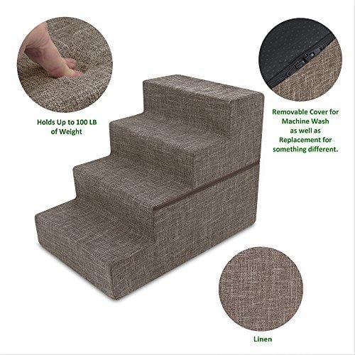 Best Pet Supplies Foldable CertiPUR-US Certified Foam Pet Stairs/Steps - Brown Linen, 4-Step (H: 22")