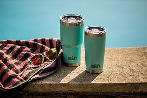 BEAST 20oz Tumbler Insulated Stainless Steel Coffee Cup with Lid, 2 Straws, Brush & Gift Box by Greens Steel (20 oz, Aquamarine Blue)
