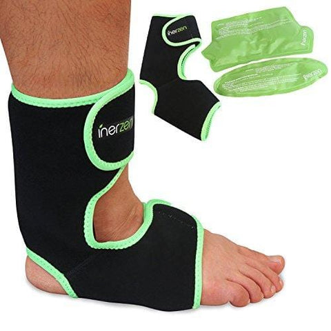 Inerzen Foot and Ankle Support Hot and Cold Gel Therapy Wrap - Includes 2 Hot or Cold Gel Packs for Pain Relief - Microwavable, Freezable, Reusable (One Size Fits All)