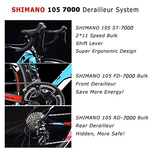 SAVADECK 700C Road Bike T800 Carbon Fiber 50CM Frame/Fork/Seat Post with Shimano 105 5800 22 Speed Derailleur System and Kenda 23C Tire Ultra-Light 18.96lb(52cm/Blue)