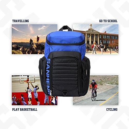 SANHENG Sports Backpack Cooler Large Capacity with Headphone Hole, 15 inch Laptop Backpack with Deputy Storehouse for Basketball (L)