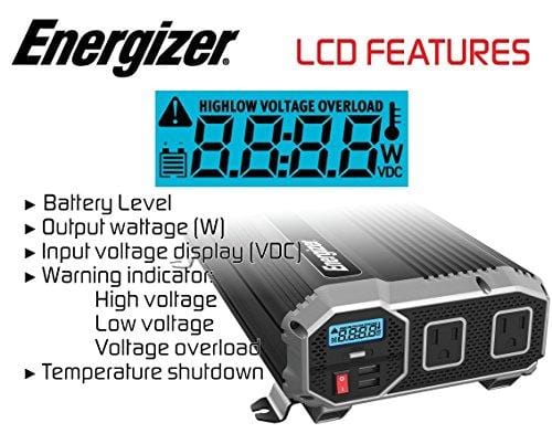 ENERGIZER 2000 Watt 12V Power Inverter, Dual 110V AC Outlets, Automotive Back Up Power Supply Car Inverter, Converts 120 Volt AC with 2 USB ports 2.4A Each
