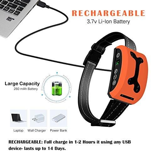 Bark Collar, 2019 Adjustable Vibration, Shock Sensitivity Level 1-7, Rechargeable Waterproof, Smart Barking Detection Small Large Dog, No Bark Collar