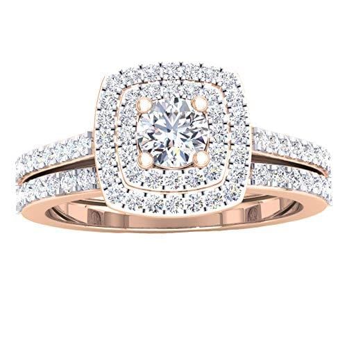 Dazzlingrock Collection 1.50 Carat (ctw) 14K Round Cubic Zirconia Ladies Bridal Ring Set 1 1/2 CT, Rose Gold, Size 7.5