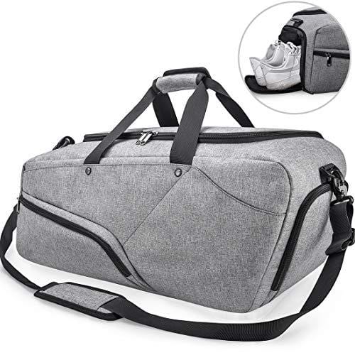 Gym Bag Sports Duffle Bag with Shoes Compartment Waterproof Large Travel Duffel Bags Weekender Overnight Bag for Men Women 45L Grey