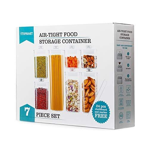 Airtight Food Storage Containers,Vtopmart 7 Pieces BPA Free Plastic Cereal Containers with Easy Lock Lids,for Kitchen Pantry Organization and Storage,Include 24 Free Chalkboard Labels and 1 Marker