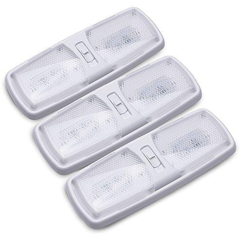 MICTUNING 12V LED RV Ceiling Double Dome Light Fixture 11.5 inches RV Interior Lighting with Switch for Trailer Camper (Warm White, Pack of 3)