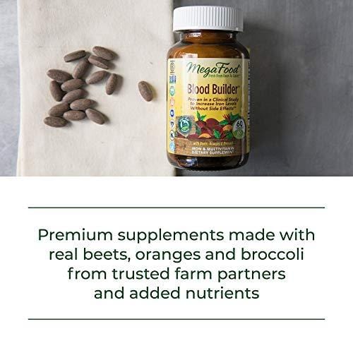MegaFood, Blood Builder, Daily Iron Supplement and Multivitamin, Supports Energy and Red Blood Cell Production Without Nausea or Constipation, Gluten-Free, Vegan, 90 tablets (90 servings) (FFP)