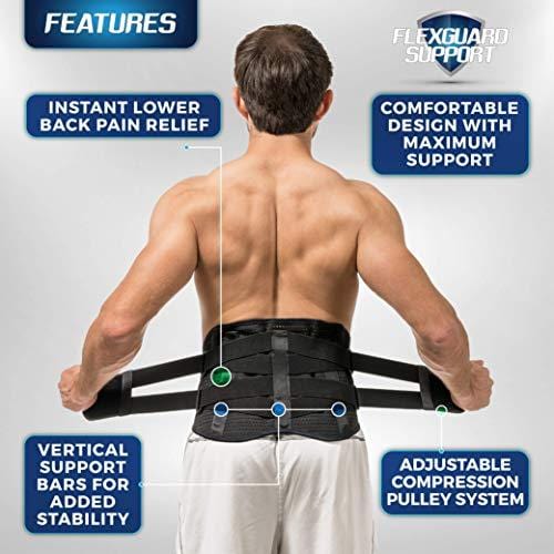Lower Back Brace by FlexGuard Support - Lumbar Support Waist Backbrace for Back Pain Relief - Compression Belt for Men and Women - Back Braces for Sciatica, Scoliosis and Herniated Disc (XL)