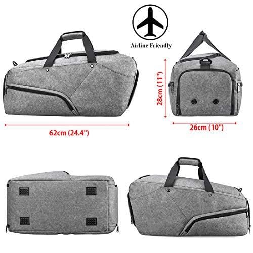 Gym Bag Sports Duffle Bag with Shoes Compartment Waterproof Large Travel Duffel Bags Weekender Overnight Bag for Men Women 45L Grey