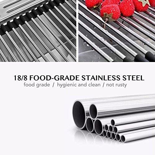 Dish Rack Sponge Holder Stainless Steel RV Roll up Shelf Over Sink Drainer for Recreational Vehicle Large (17.2x15.7x0.4) inch