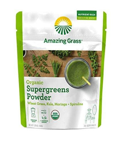 Amazing Grass Organic Super Greens Powder with Wheatgrass, Kale, Moringa, & Spirulina, Smoothie Booster with Vitamin K, 30 Servings