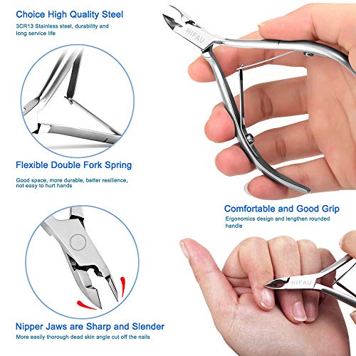 HIFAU 8PCS Premium Cuticle Nippers Pusher Manicure Tools Set, Professional Ingrown Toenail File, Cuticle Remover Trimmer Cutters Tool Gel Nail Art Kit, Stainless Steel, Travel, Gift