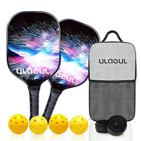 ULAOUL Pickleball Paddles Set of 2 Lightweight Pickleball Rackets Carbon Fiber Surface Polypropylene Honeycomb Core, 4 Pickleball Balls 2 Additional Cushion Grip Strips & 1 Portable Racquet Bag.