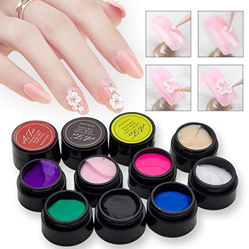 12pcs 3D Sculpture Gel, Saviland Carving Gels Nail Polish for Decoration Patterns Nail Art Kit(White,Pink,Red,Blue,Black)