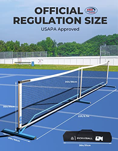 DEERFAMY Portable Pickleball Net System, Designed for All Weather Conditions with Steady Metal Frame and Strong PE Net, Regulation Size Net with Carrying Bag