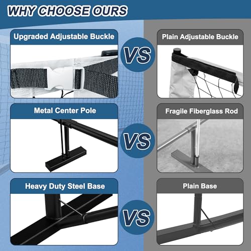 LAOFEIXIE Portable Pickleball Net, Heavy-Duty 22 FT Regulation Size Pickle Ball Net Portable Outdoor with Steady Metal Frame and Strong PE Net, Portable Pickleball Net for Driveway with Carrying Bag