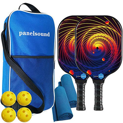 Panel Sound USAPA Approved Pickleball Paddles Lightweight Pickleball Paddles Set of 2, Fiberglass Pickleball Rackets Set, 1 Carrying Case, 2 Cooling Towels & 4 Indoor Balls
