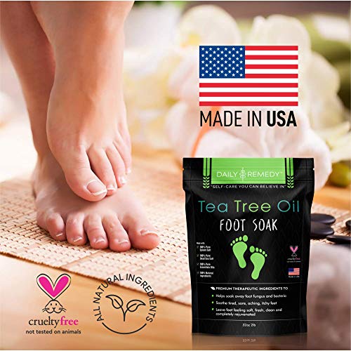 Tea Tree Oil Foot Soak with Epsom Salt - Made in USA - for Toenail Fungus, Athletes Foot, Stubborn Foot Odor Scent, Fungal, Softens Calluses & Soothes Sore Tired Feet