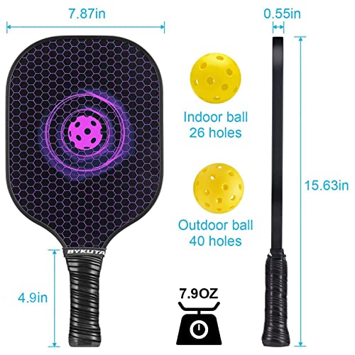BYKUTA Pickleball Paddles, USAPA Standard Graphite Carbon Fiber Pickleball Set, Lightweight Pickleball Rackets Set, with 4 Outdoor/Indoor Pickle Balls, 1 Portable Backpack, Gifts for Women Men