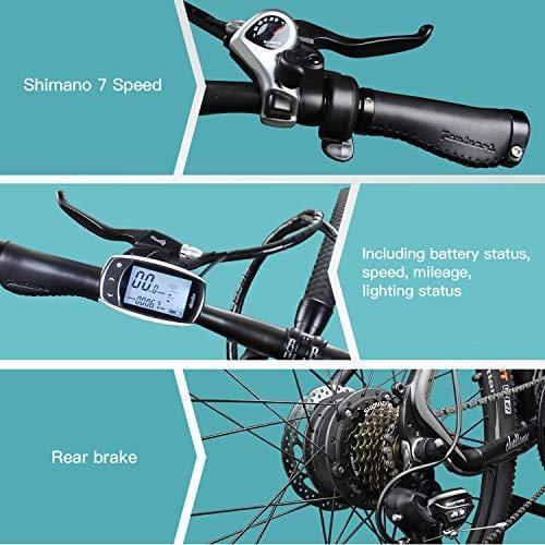 Reibok Ebike New City Travel Electric Bicycle 26 inch Shimano 7 Speed Electric Mountain Bike E-Bike 36V 10.4Ah Lithium Battery 350W Adult Assisted Ebike (Gray)