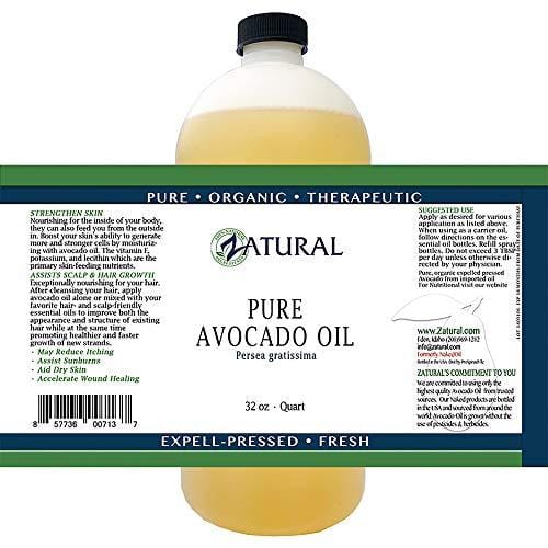 Zatural Virgin 100% Pure Natural Avocado Oil without Additives, Clean, Cold Pressed, Non-GMO, Vegan: For Cooking, Frying, Baking and for Sauces, Dressings, Marinades, Salads (32 Ounce)