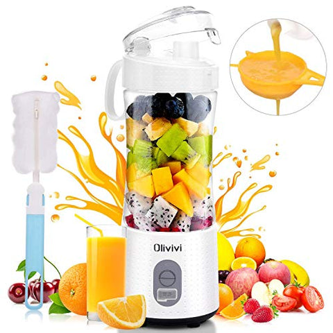 Olivivi Portable Blender, Multifunctional Personal Blender Mini Smoothie Blender 6 Powerful Blades, 4000mAh Rechargeable USB Juicer Cup Bottle with strainer Cleaning Brush for Travel BPA Free White
