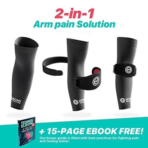 WIMI Sports & Fitness 1 Tennis Elbow Brace for Tendonitis & 1 Elbow Compression Sleeve (1-Count) - Eases Tennis Elbow - Golfers Elbow & Arm Pain + Provides Relief & Support for Sore Muscles & Tendons
