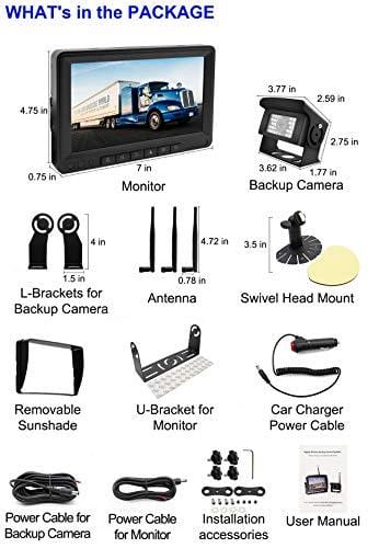 Digital Wireless Backup Camera and 7 Inch Monitor Kit HD IP69K Waterproof Front Rear View Camera for Car/Trucks/RV/Van/Trailer/Bus/Camper URVOLAX 170°Wide View Angle Super Night Vision Stable Signal