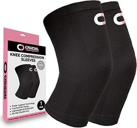 Knee Brace Compression Sleeve (1 Pair) - Best Knee Support Braces for Meniscus Tear, Arthritis, Joint Pain Relief, Injury Recovery, ACL, MCL, Running, Workout, Basketball, Sports, Men and Women [product _type] Crucial Compression - Ultra Pickleball - The Pickleball Paddle MegaStore