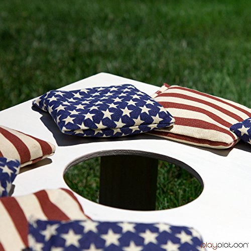 Weather Resistant Cornhole Bean Bags - Set of 8 American Flag Corn Hole Bags (Stars & Stripes) - Regulation Size & Weight