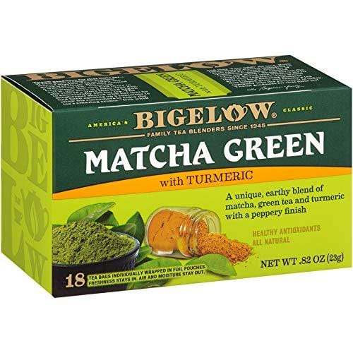 Bigelow Tea Matcha Green Tea with Turmeric 18Count (Pack of 6) Caffeinated Individual Green Tea Bags, for Hot Tea or Iced Tea, Drink Plain or Sweetened with Honey or Sugar