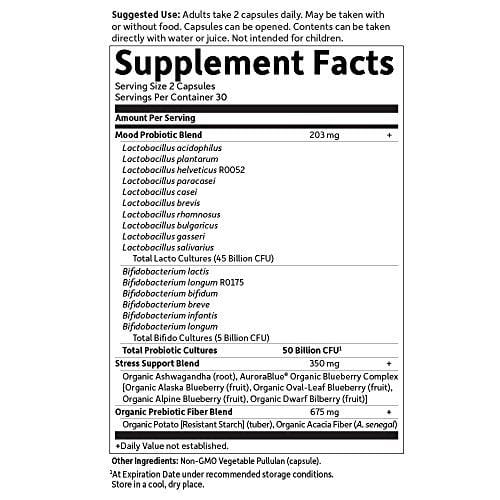 Garden of Life - Dr. Formulated Probiotics Mood+ - Acidophilus Probiotic Promotes Emotional Health, Relaxation, Digestive Balance - Gluten, Dairy, and Soy-Free - 60 Vegetarian Capsules