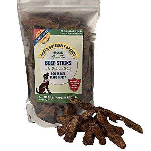 Green Butterfly Brands Organic Grain Free Dog Treats - Made in USA Only - All Natural, Meaty Beef Sticks - Premium Slow Roasted American Beef - Grass Fed, Farm Raised - Crunchy & Delicious - Dogs Love