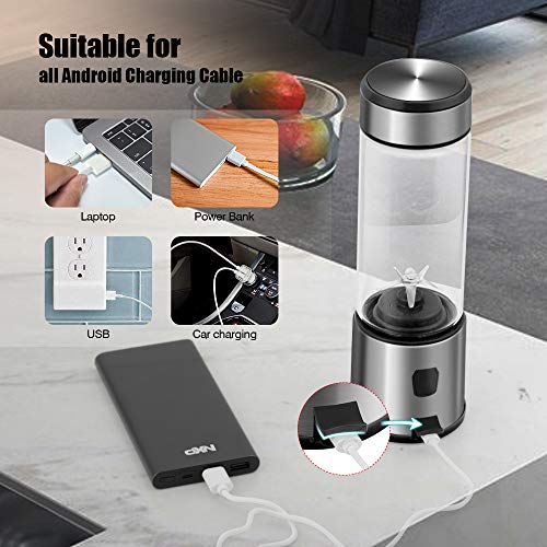 TOPQSC Portable Blender, Personal Blender 15oz USB Rechargeable 5200mAh, Smoothie Blender with Durable Glass and 2 Lids, Stainless Blades 16500rpm, Perfect for Shakes,Smoothies and Baby Food