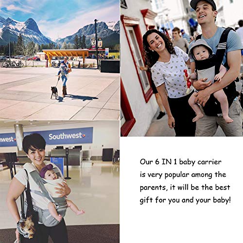 Bebamour Baby Carrier with Hip Seat 6 in 1 Ergonomic Baby Carrier Backpack (Grey)