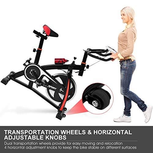 GOPLUS Adjustable Exercise Bike, Stationary Bike, Indoor Cycle Bike, with Heart Rate Sensors, LCD Display, Professional Exercise Bike for Home and Gym Use