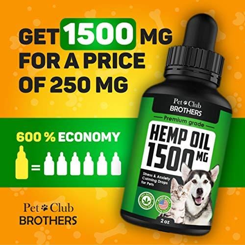 Hemp Oil for Dogs & Cats - 1500 mg - Effective Premium Formula - Grown & Made in USA - Supports Hip & Joint Health - Natural Relief for Pain and Stress, Separation Anxiety - Pet Omega 3, 6 & 9 Oil