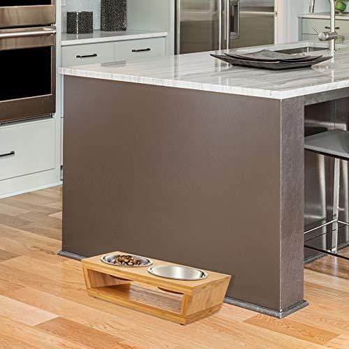 Premium Elevated Dog and Cat Pet Feeder, Double Bowl Raised Stand Comes with Extra Two Stainless Steel Bowls. Perfect for Small Dogs and Cats