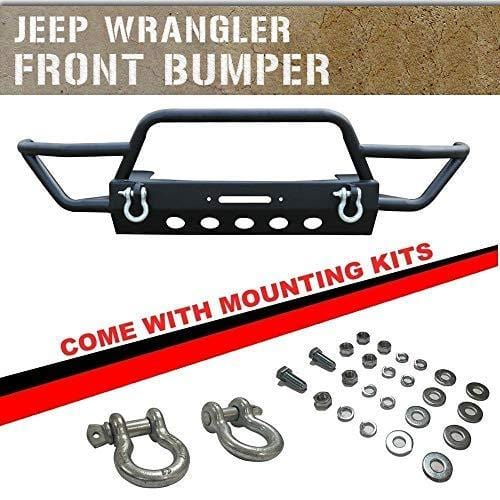 Viksee Front Bumper for 2007-2018 Jeep Wrangler JK JL 1pc Black Rock Crawler With Winch Plate