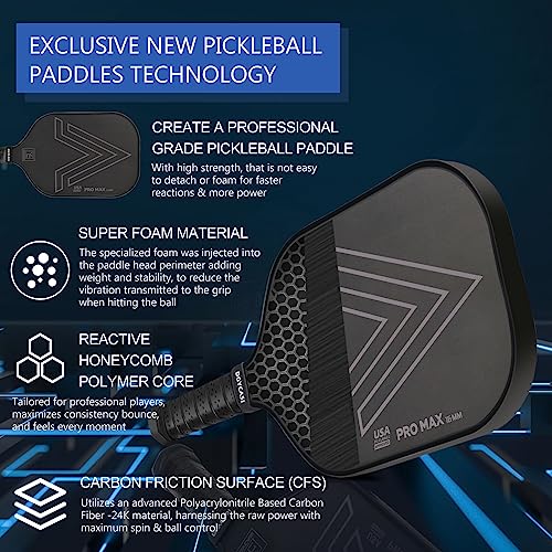 YC DGYCASI 16mm Pickleball Paddles Professional, 2023 USAPA Approved, Carbon Fiber Surface (CFS), Polypropylene Lightweight Honeycomb Core, with Cover Case Black