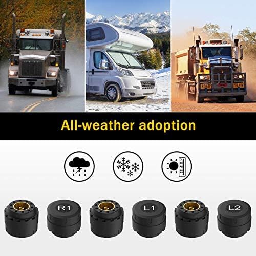 Tymate B2BAQ0003-C1 Solar Power for RV Trailer, Wireless Monitoring System with 6 DIY Sensors, Real-time Displays 6 Tires' Pressure and Temperature TPMS