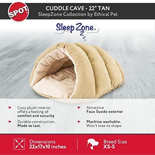 Ethical Pets Sleep Zone Faux Suede Cuddle Cave Dog Bed - Fabric Bottom - 22X17 Inches/Tan/Attractive, Durable, Comfortable, Washable